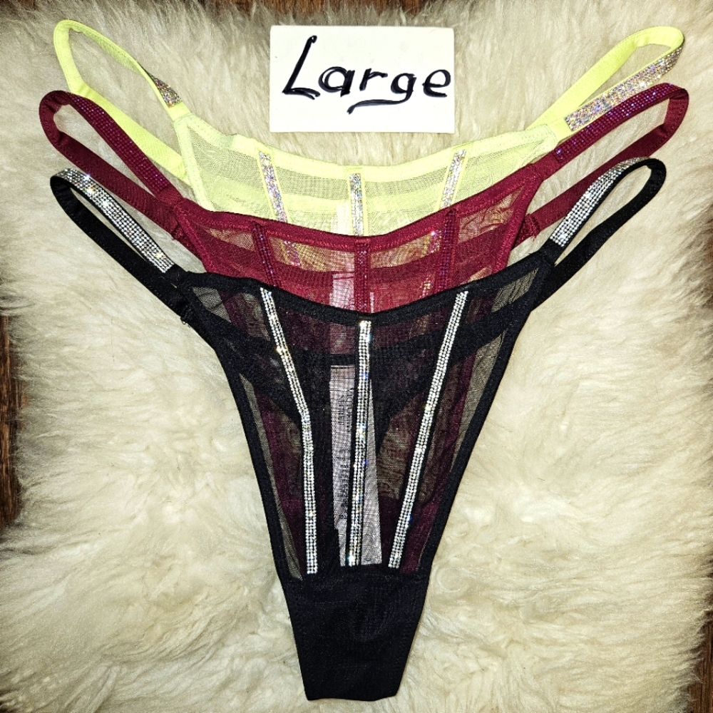 Victoria’s Secret Very Sexy sheer rhinestone thong panty set of 3 - LARGE